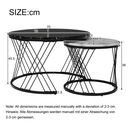 Round Modern Coffee Table Set Of 2 Marble Pattern