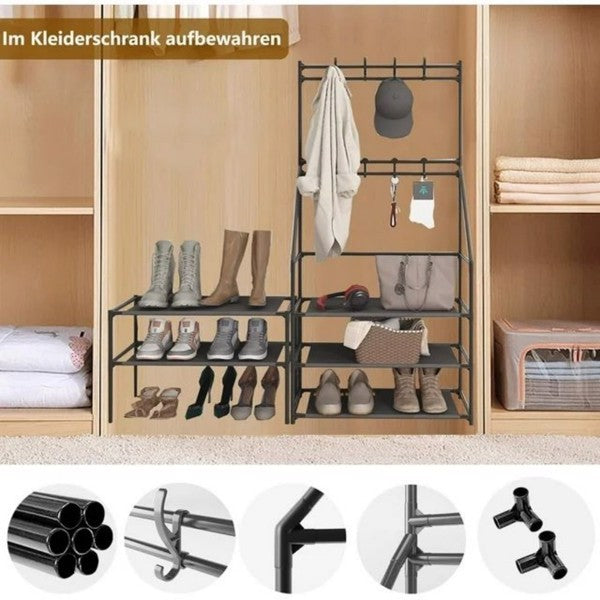 Coat And Shoe Rack With 8 Hooks