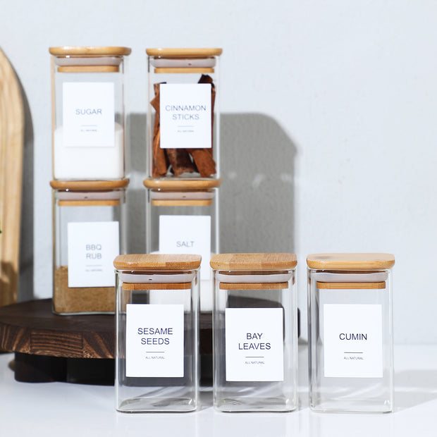 12 Pcs Square Spice Jars With 72 Stickers