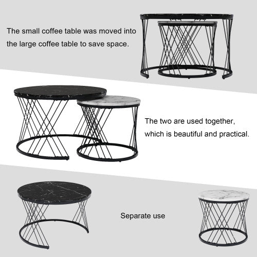 Round Modern Coffee Table Set Of 2 Marble Pattern