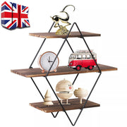 3 Tiered Floating Wall Mounted Display Shelf Wooden with Black Frame