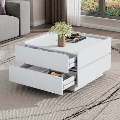 Square 360 Rotating Wooden Coffee Table With 2 Drawers