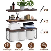 2 In 1 Floating Shelves Wall Mounted With Storage Basket