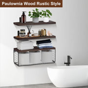 2 In 1 Floating Shelves Wall Mounted With Storage Basket