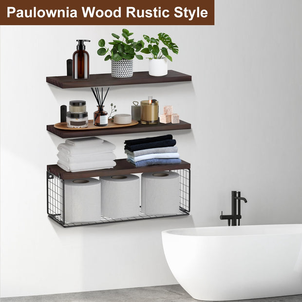 2 In 1 Floating Shelves Wall Mounted With Storage Basket
