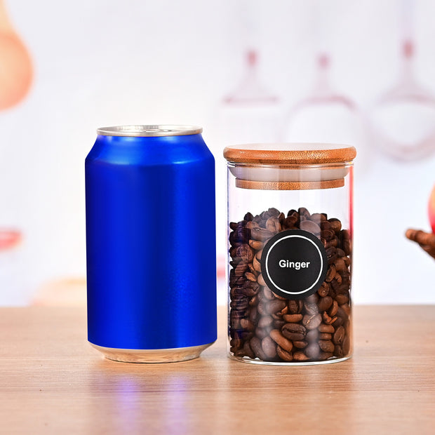 12 Pcs Round Spice Jars With Bamboo Lids And Stickers