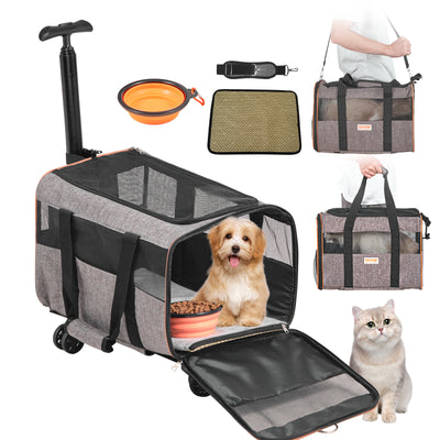 Dog Carrier With Wheels For Pets Under 22 Lbs,