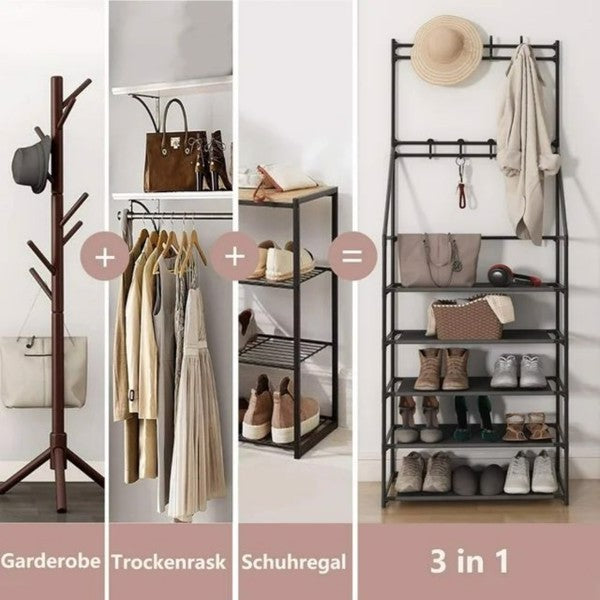 Coat And Shoe Rack With 8 Hooks