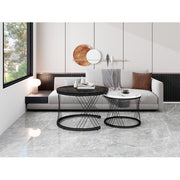 Round Modern Coffee Table Set Of 2 Marble Pattern