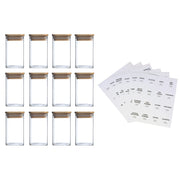 12 Pcs Square Spice Jars With 72 Stickers