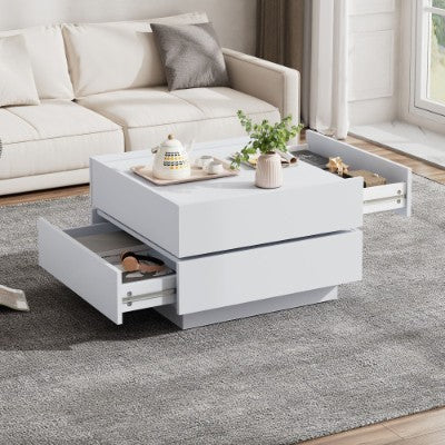 Square 360 Rotating Wooden Coffee Table With 2 Drawers