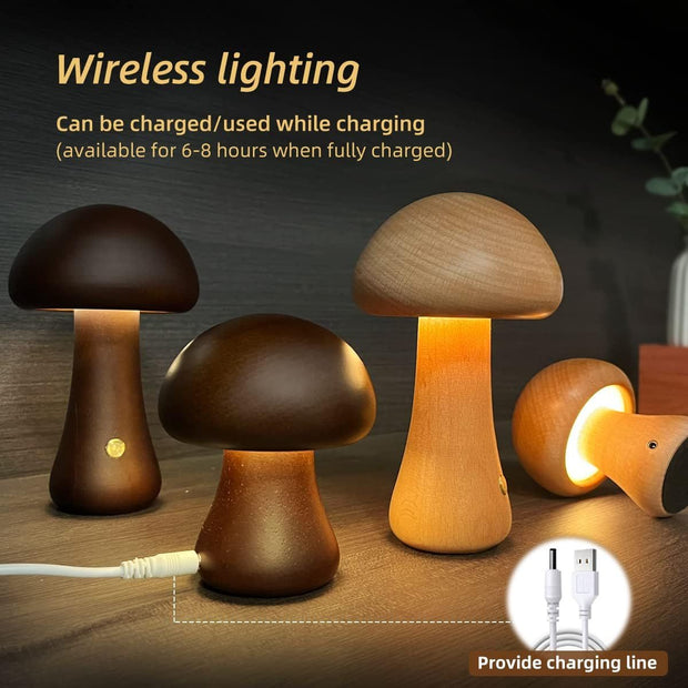 Wooden Cute Mushroom LED Touch Switch