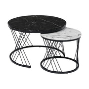 Round Modern Coffee Table Set Of 2 Marble Pattern