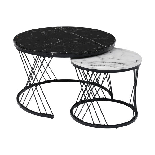 Round Modern Coffee Table Set Of 2 Marble Pattern