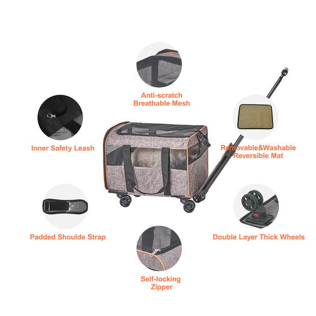 Dog Carrier With Wheels For Pets Under 22 Lbs,