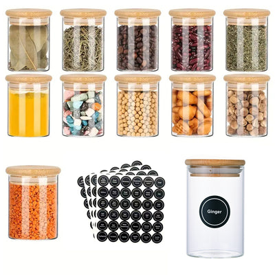 12 Pcs Round Spice Jars With Bamboo Lids And Stickers