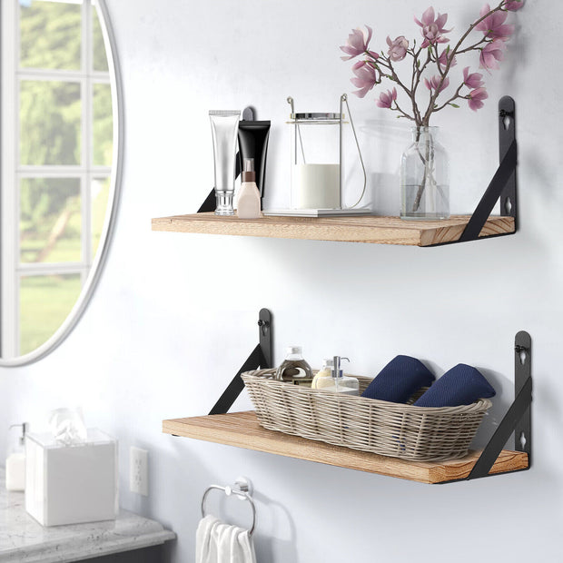 2x Wooden Floating Shelves Wall Mounted