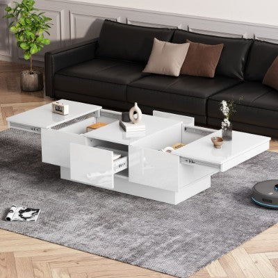 White High Gloss Coffee Tables With 2 Drawers And 2 Big Storage