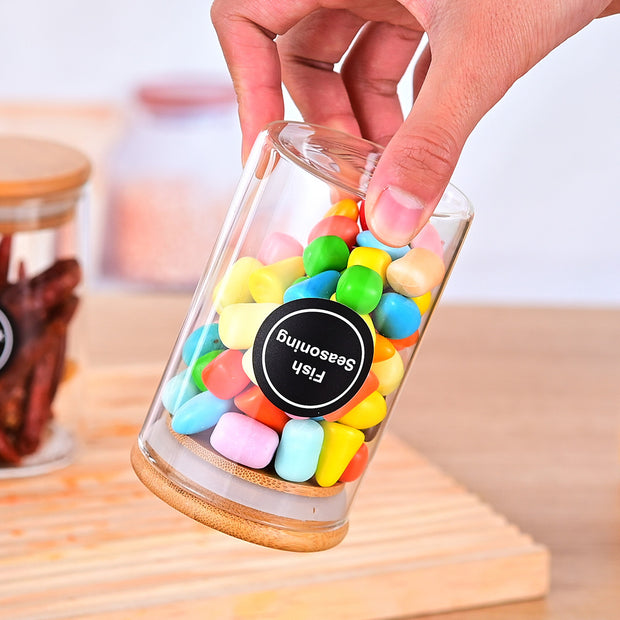12 Pcs Round Spice Jars With Bamboo Lids And Stickers
