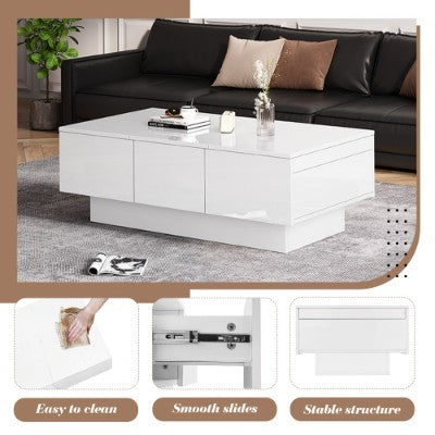 White High Gloss Coffee Tables With 2 Drawers And 2 Big Storage