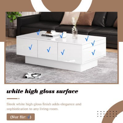 White High Gloss Coffee Tables With 2 Drawers And 2 Big Storage
