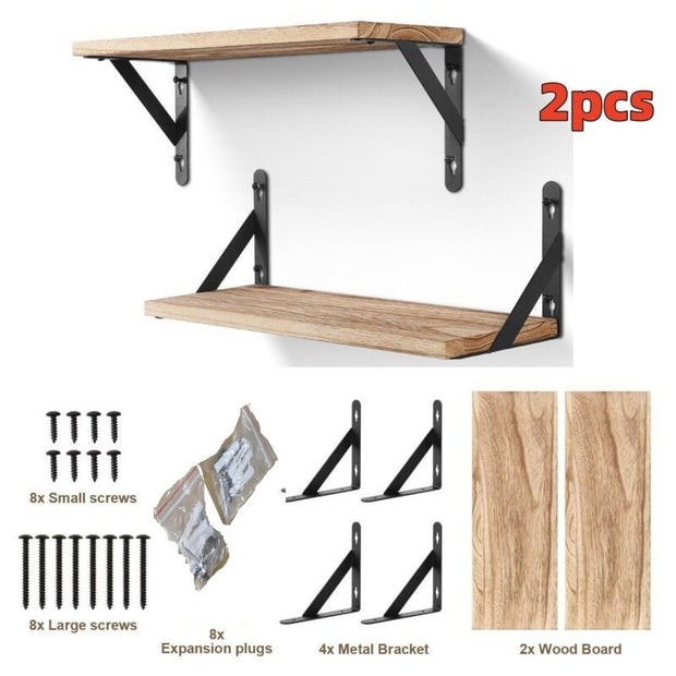 2x Wooden Floating Shelves Wall Mounted