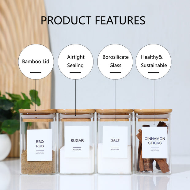 12 Pcs Square Spice Jars With 72 Stickers