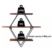 3 Tiered Floating Wall Mounted Display Shelf Wooden with Black Frame