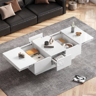 White High Gloss Coffee Tables With 2 Drawers And 2 Big Storage