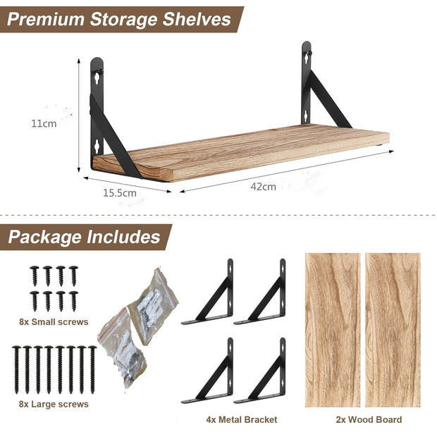 2x Wooden Floating Shelves Wall Mounted