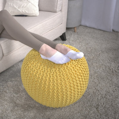 Bordeaux Knitted Cotton Round Pouf by Ainuro