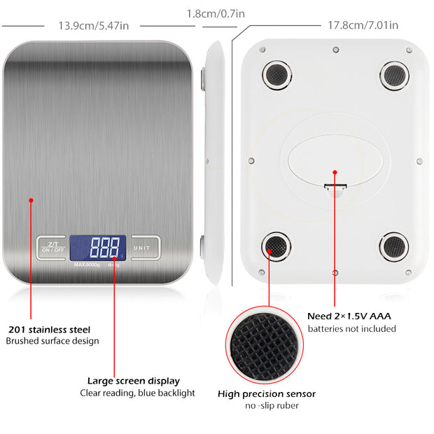 Digital Electronic Kitchen Food  Scale Weight Stainless Steel