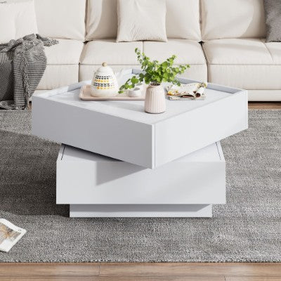 Square 360 Rotating Wooden Coffee Table With 2 Drawers