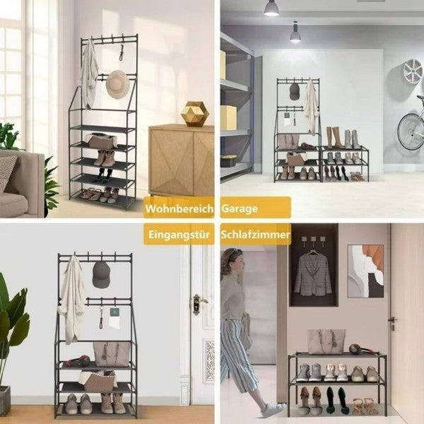 Coat And Shoe Rack With 8 Hooks