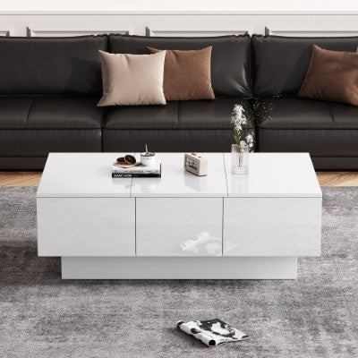 White High Gloss Coffee Tables With 2 Drawers And 2 Big Storage