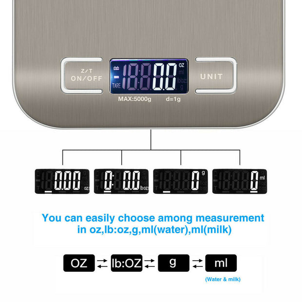 Digital Electronic Kitchen Food  Scale Weight Stainless Steel