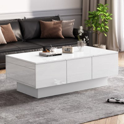 White High Gloss Coffee Tables With 2 Drawers And 2 Big Storage