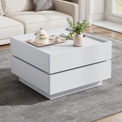 Square 360 Rotating Wooden Coffee Table With 2 Drawers