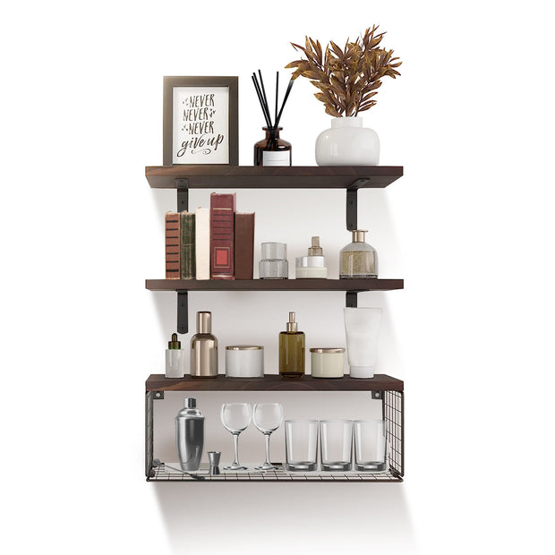 2 In 1 Floating Shelves Wall Mounted With Storage Basket