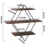 3 Tiered Floating Wall Mounted Display Shelf Wooden with Black Frame