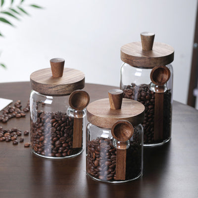 3 Pcs Glass Coffee Jars With Spoons