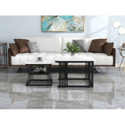 Set Of 2 Coffee Table With Black Metal Frame Legs And Marble Pattern
