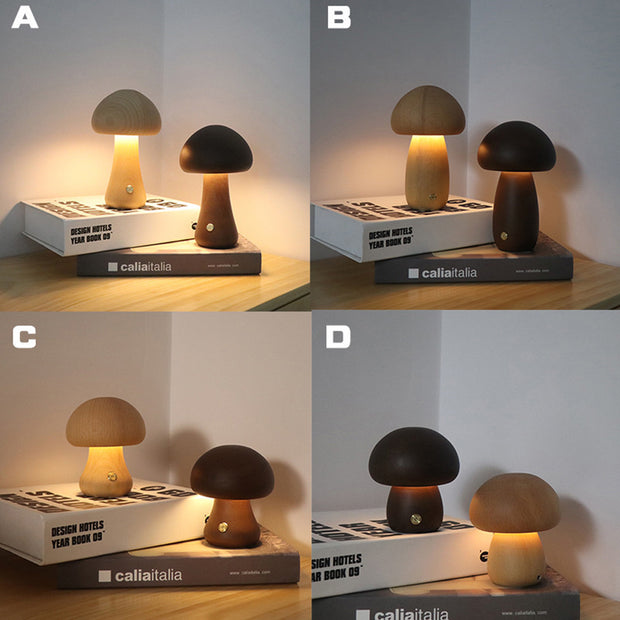 Wooden Cute Mushroom LED Touch Switch
