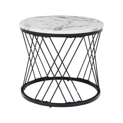 Round Modern Coffee Table Set Of 2 Marble Pattern