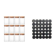 12 Pcs Round Spice Jars With Bamboo Lids And Stickers