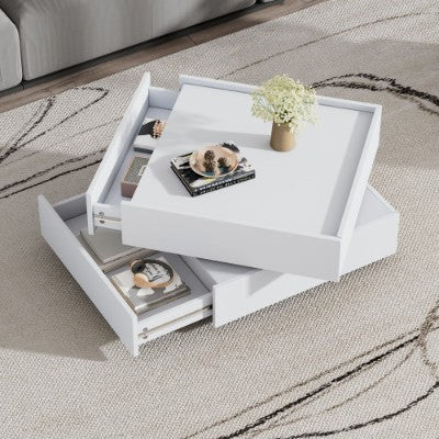 Square 360 Rotating Wooden Coffee Table With 2 Drawers