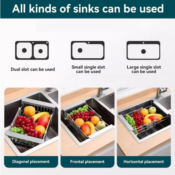 Adjustable Immersion Sink Dish Drying Rack With Stainless Steel Drain Basket